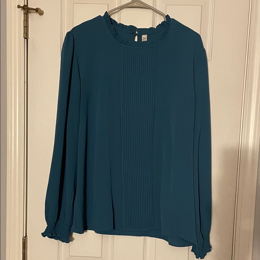 Teal Women's Top with Ruffle Details